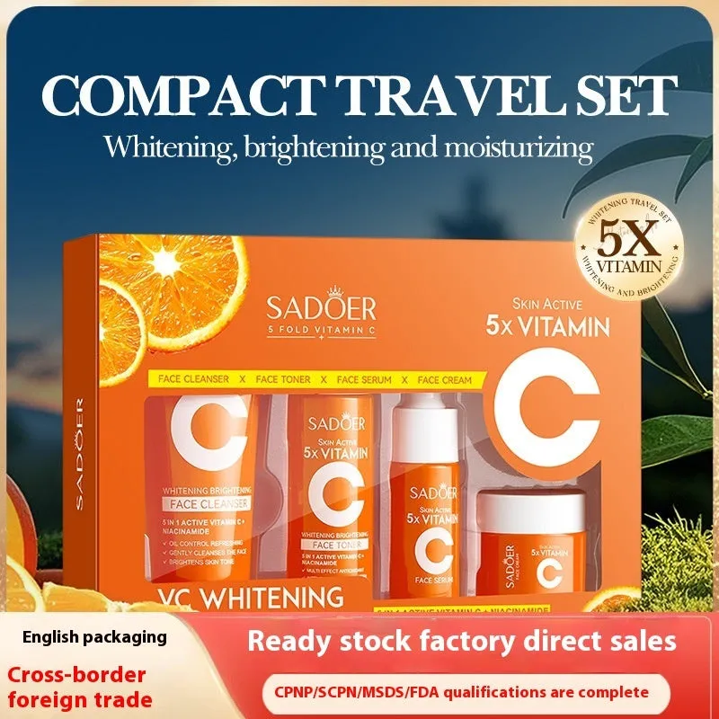 Five Vitamin C Whitening Moisturizing Travel Bag cleansing facial set in travel pack packaging