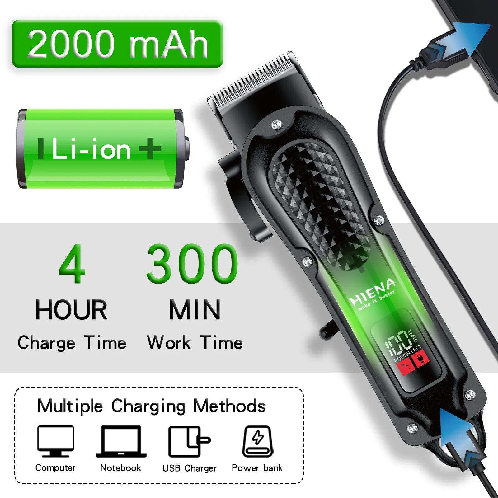 Retro barber electric shaver set rechargeable low noise below 36dB cordless hair clipper multiple colours