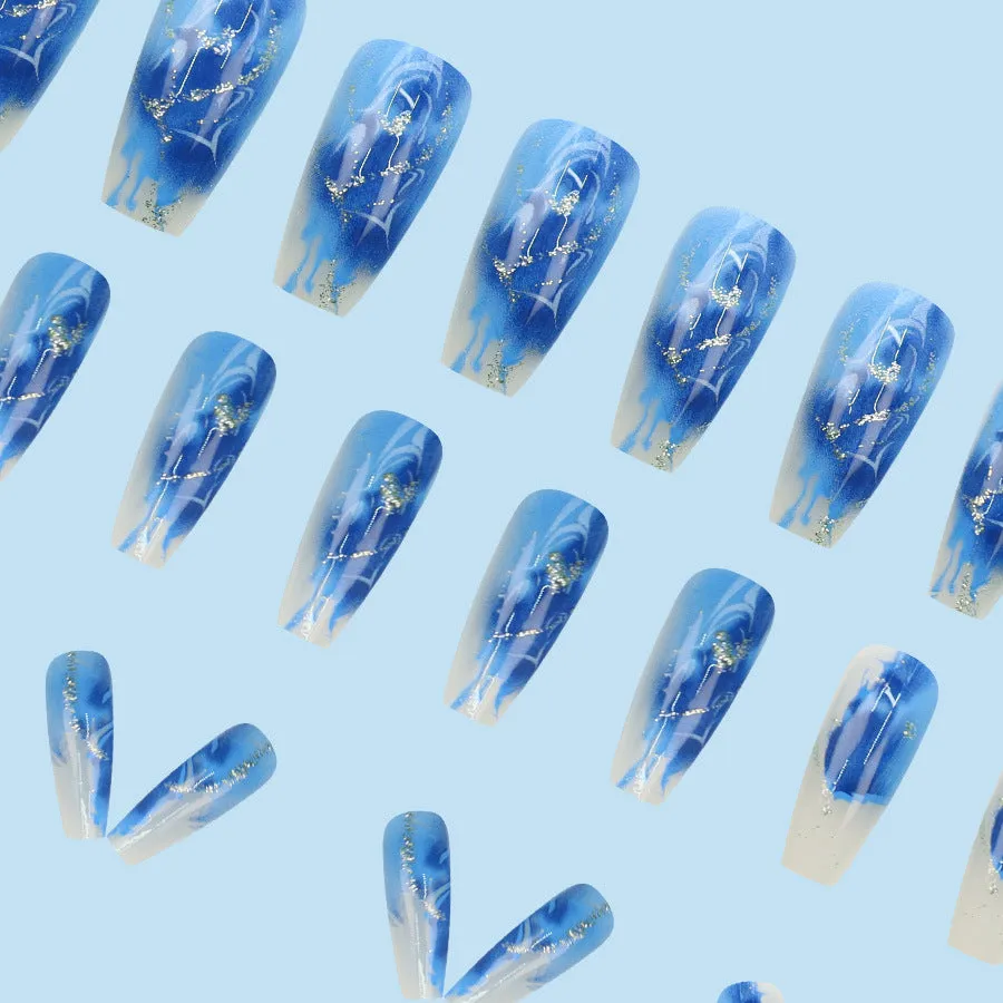 24-piece wearable nail patch set with glue, assorted floral, love and ballet designs