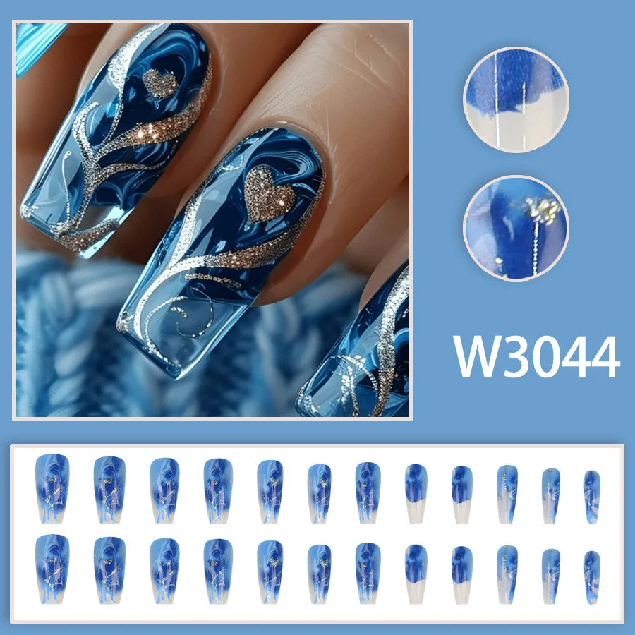 24-piece wearable nail patch set with glue, assorted floral, love and ballet designs