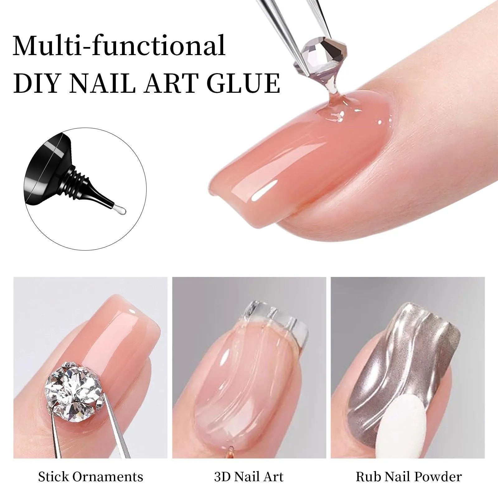Nail art strong wash-free rhinestone sticking glue in 30g bottle with brush applicator