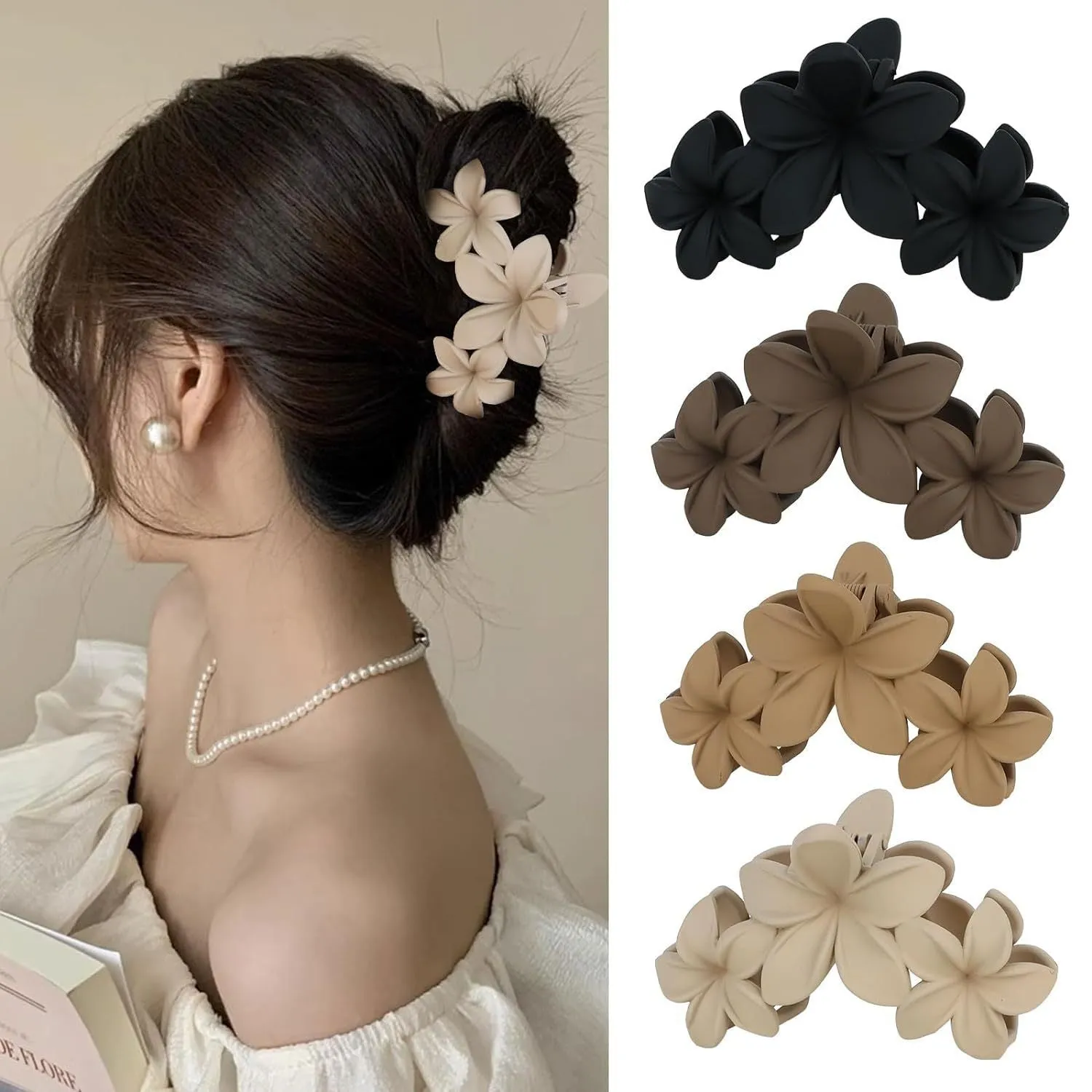 Six plastic hair clips with frosted grip texture and quadrilateral design in individual OPP bags