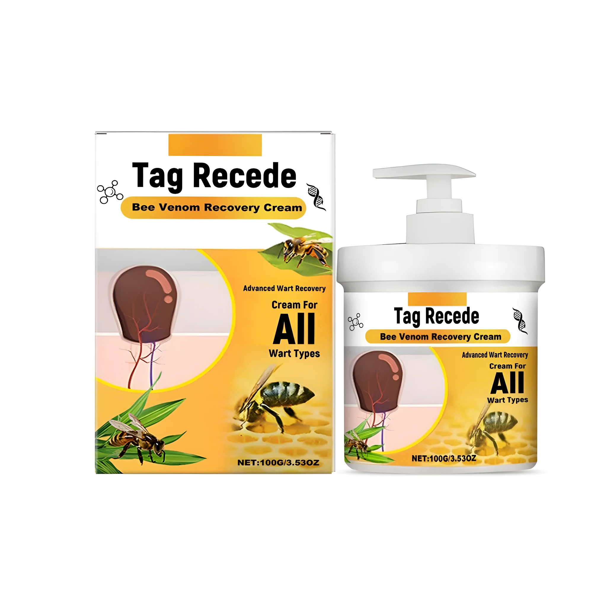 Wart removal care cream tube with bee venom and mint leaves for topical skin treatment