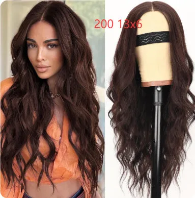 Lace big wave wig for women, dark brown, high temperature silk, 18 inch length, 13x4 lace front