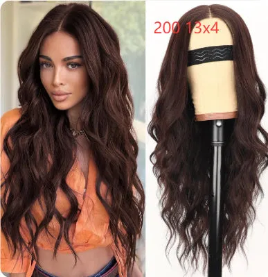 Lace big wave wig for women, dark brown, high temperature silk, 18 inch length, 13x4 lace front