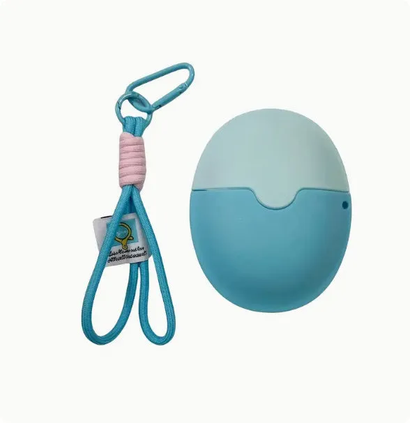 Removable silicone roller ball cream applicator in blue with lanyard, 111x86x50mm, for face and body skincare