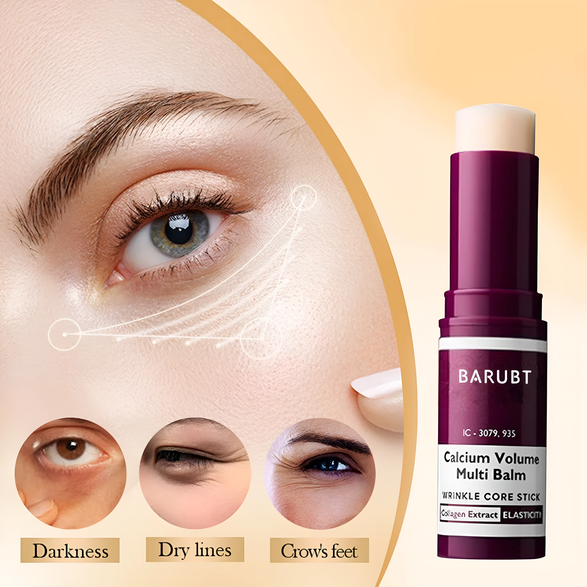 Eye cream stick for smoothening fine wrinkles and fading dark circles, 9g stick format, universal skin type