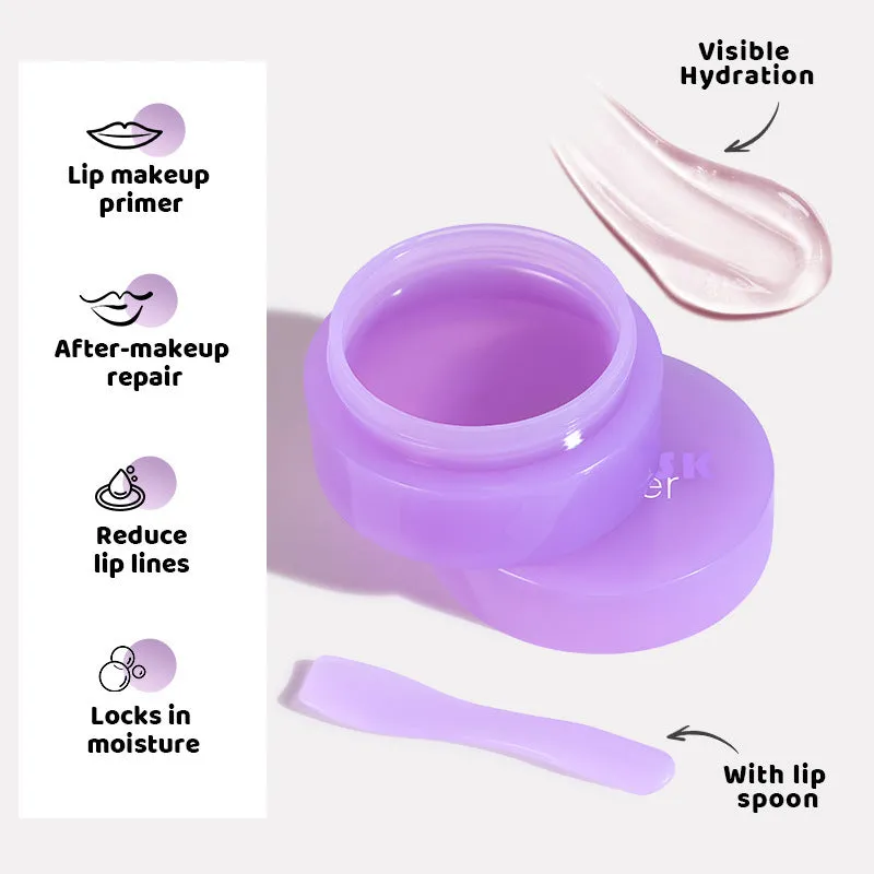 Box containing a 10ml exfoliating and moisturising lip balm with an application scraper