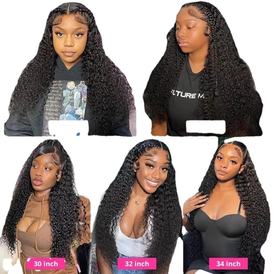 Long curly lace wig headgear with side bangs in black, high temperature fibre, available in 12 to 32 inch lengths