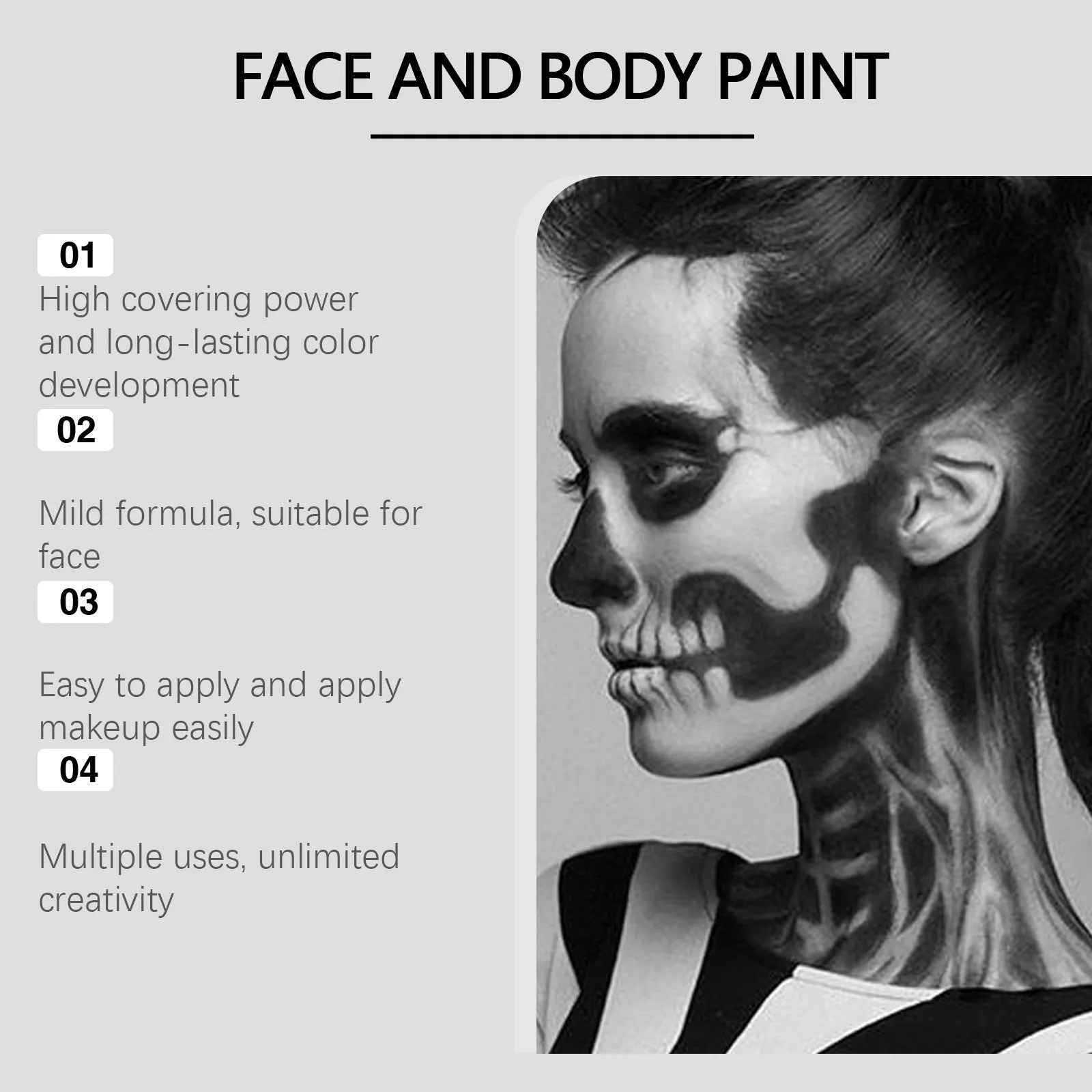 Halloween makeup palette set with red black white cream palettes brushes and sponge in box