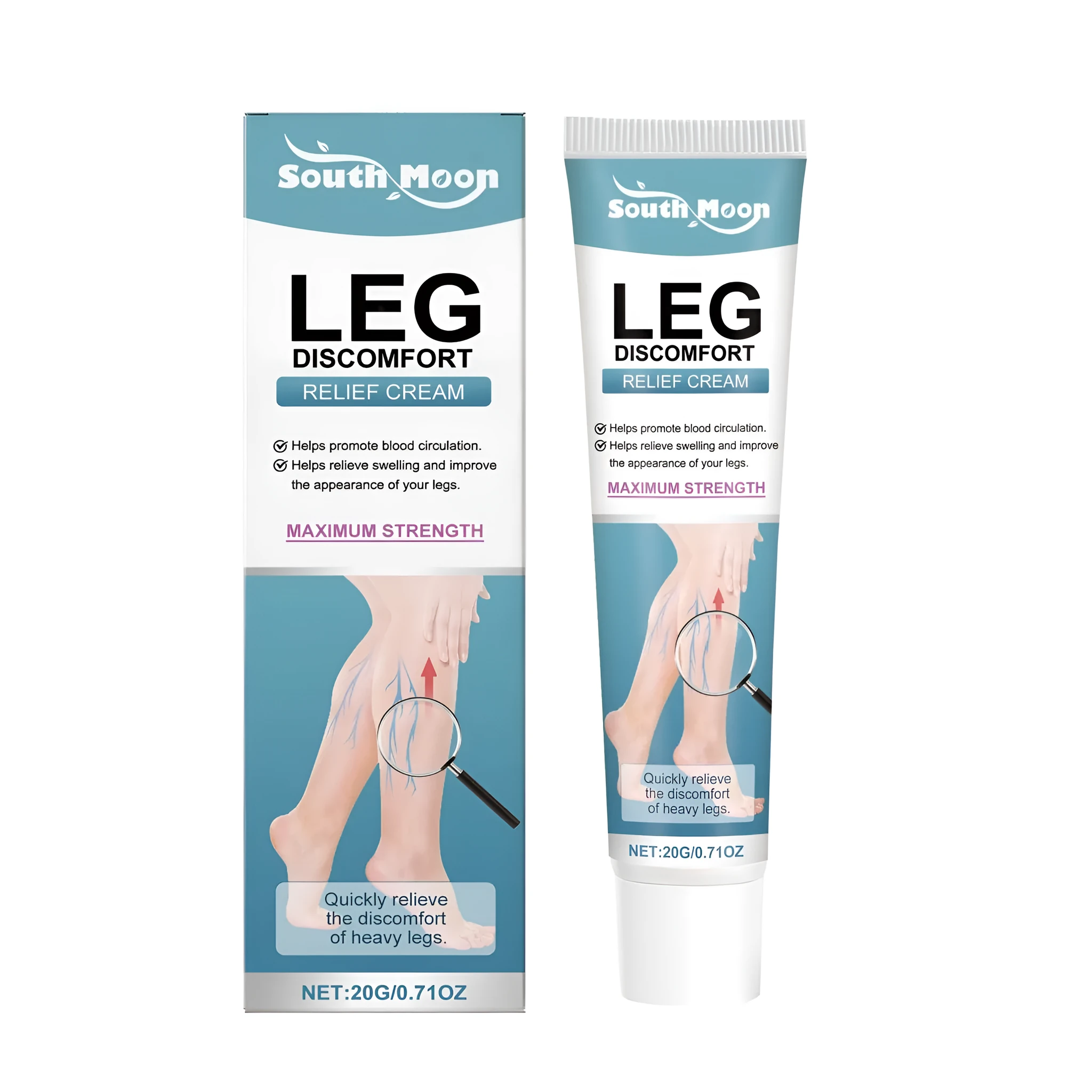 Leg soothing cream with Aesculus chinensis and mint leaves, white tube, relief for tired legs