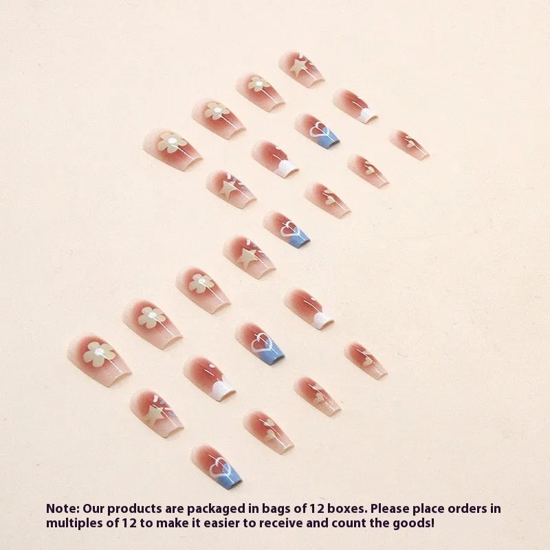 Blush flower fake nail patch set with love patterns for ladies