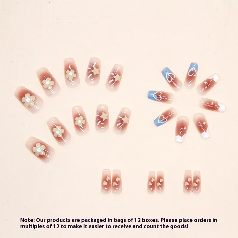 Blush flower fake nail patch set with love patterns for ladies