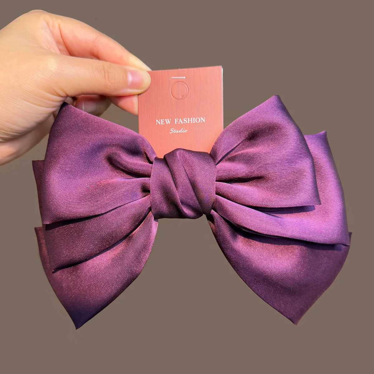 Women's solid colour satin bow barrette hair clip in black, brown, milky white, wine red, purple