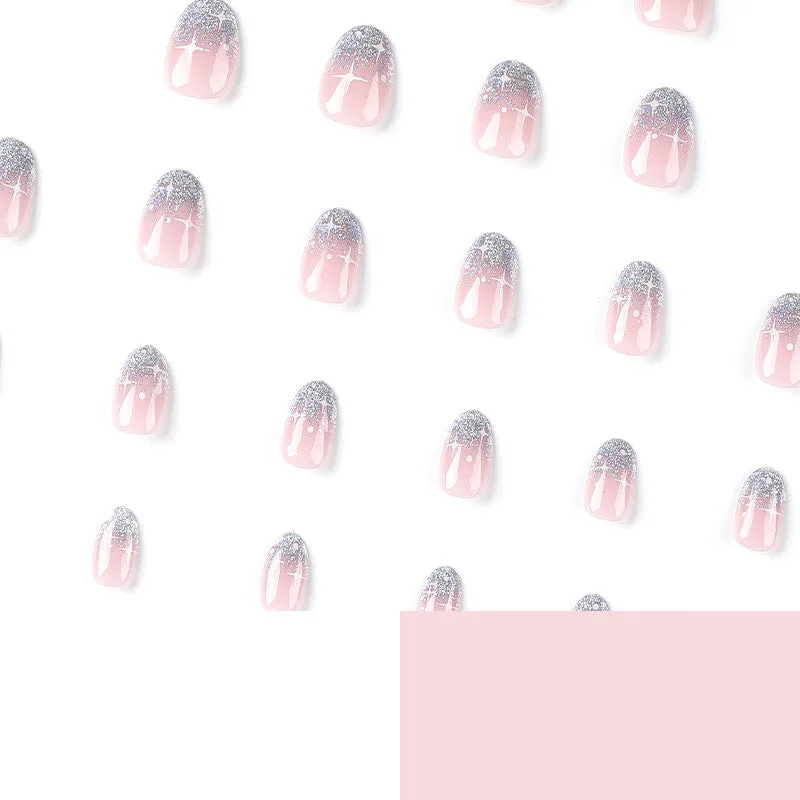 White Asterism Short Wear Armor wearable nail stickers in French sweet cool style with 24 manicure tablets and glue