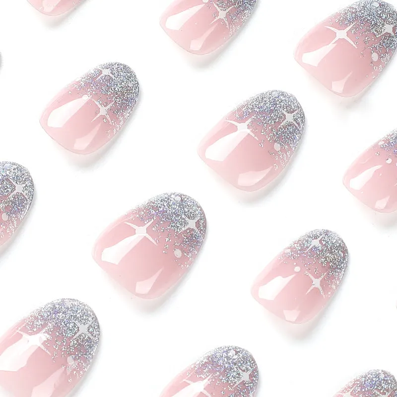 White Asterism Short Wear Armor wearable nail stickers in French sweet cool style with 24 manicure tablets and glue