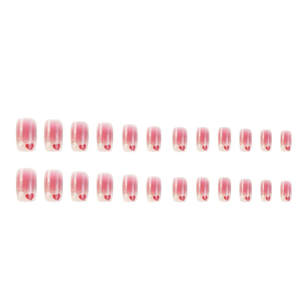 Red and white love gradient nail stickers with starry sky pattern and glue tube