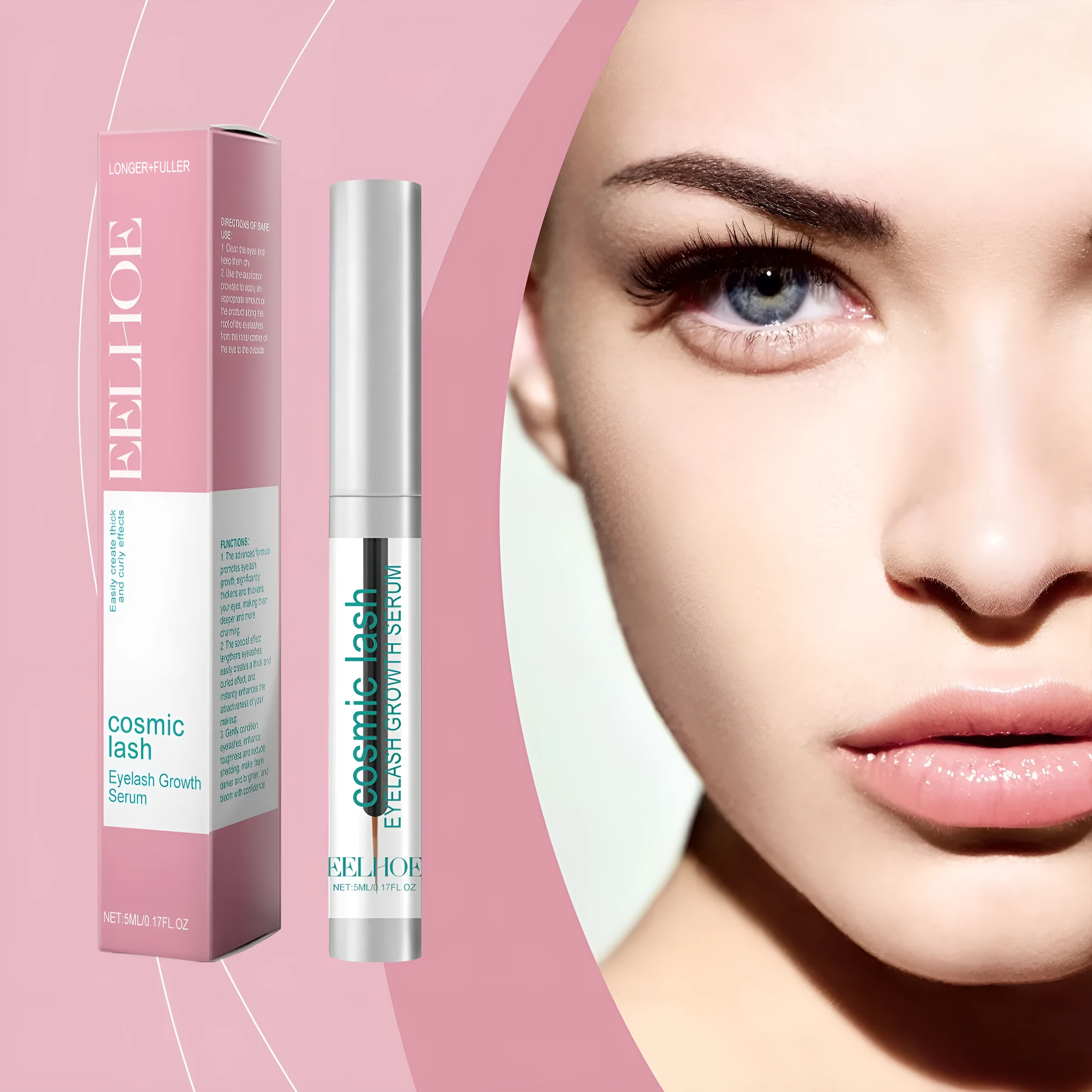 Natural makeup eyelash liquid in compact tube, 5ml with camellia-seed oil and vitamin E