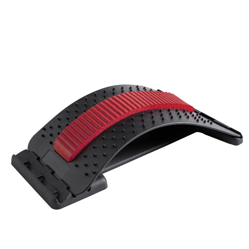 Black adjustable lumbar back massager with 96 acupressure pins and 10 magnetic points for pain relief