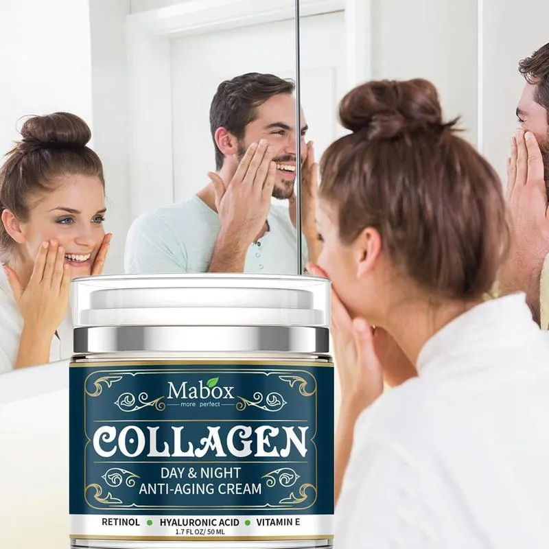 Blue jar of 50g Collagen Moisturizing Facial Cream with SPF10 for day and night use