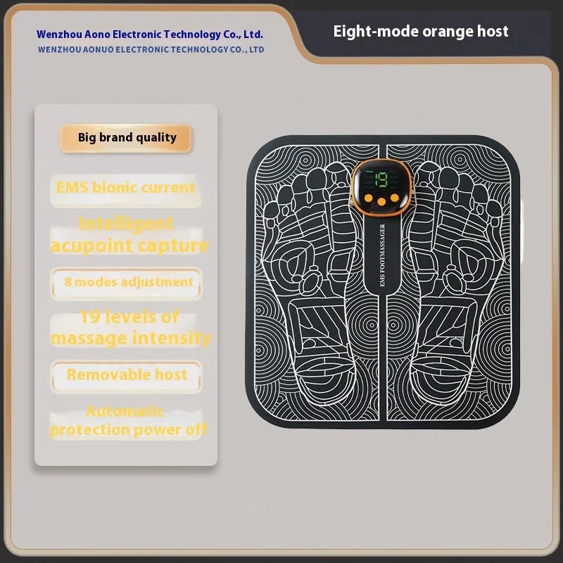 Blue rechargeable reflexology foot massager mat with remote control and USB cable