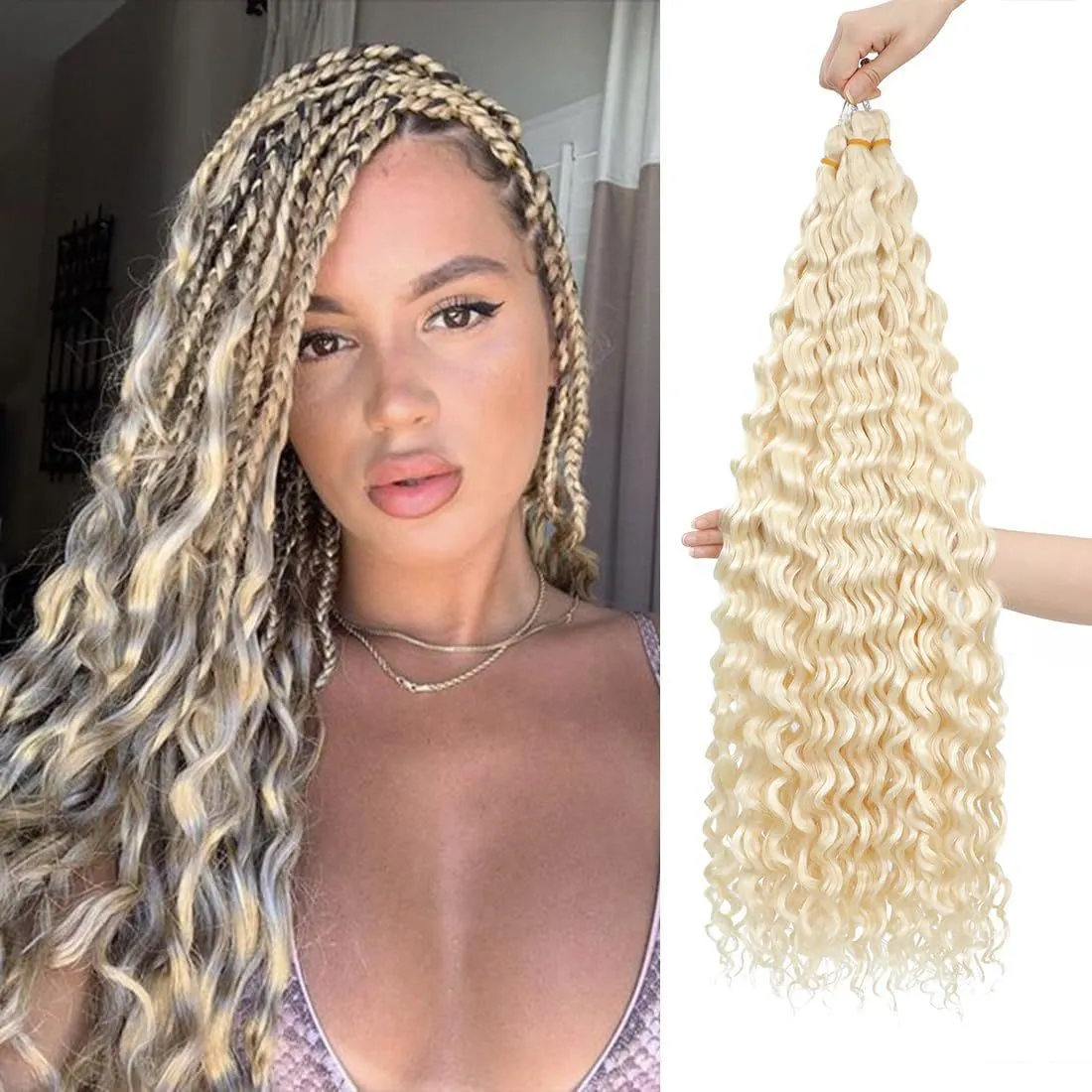 African chemical fibre crochet long curly wig with side bangs, handmade, available in multiple colours and sizes