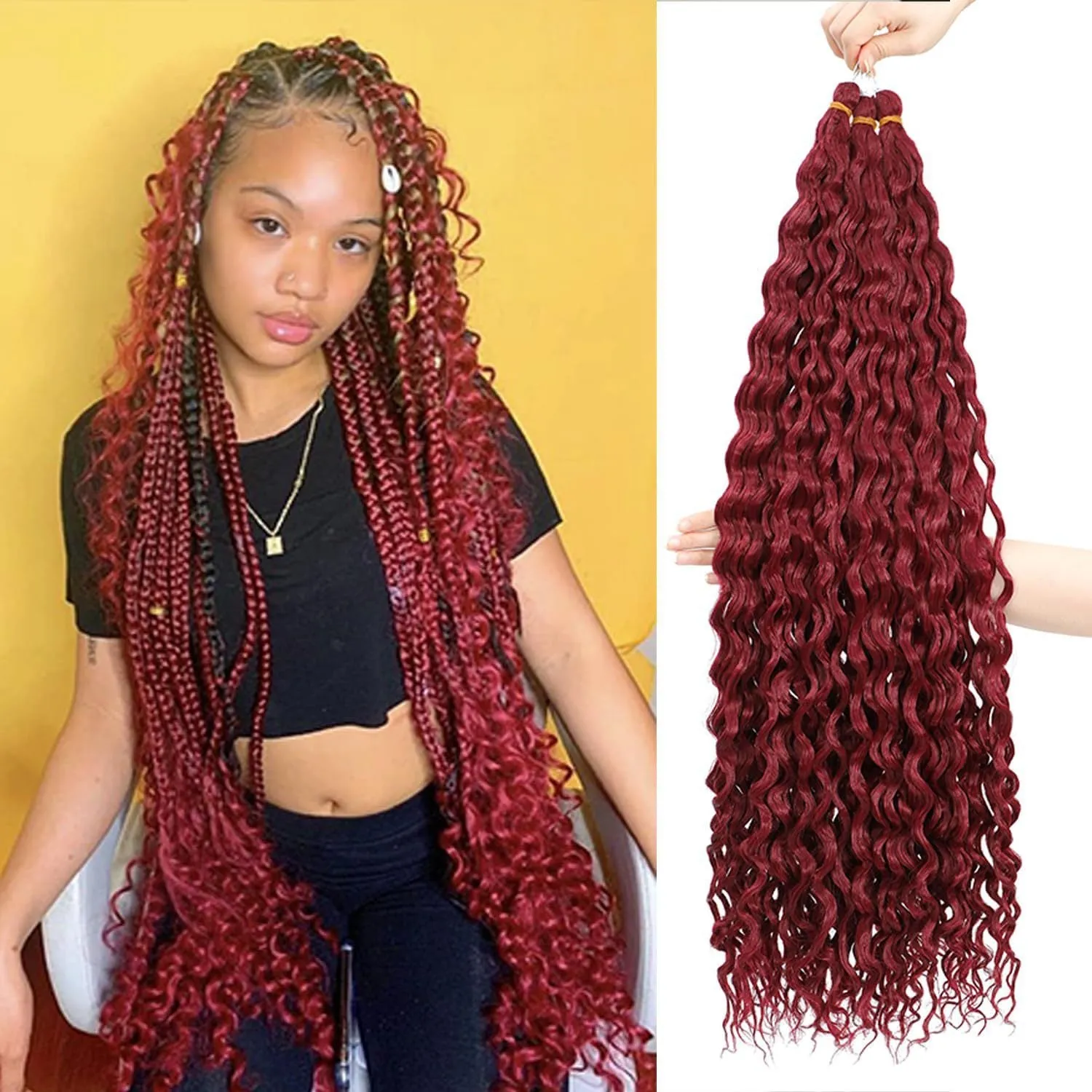 African chemical fibre crochet long curly wig with side bangs, handmade, available in multiple colours and sizes