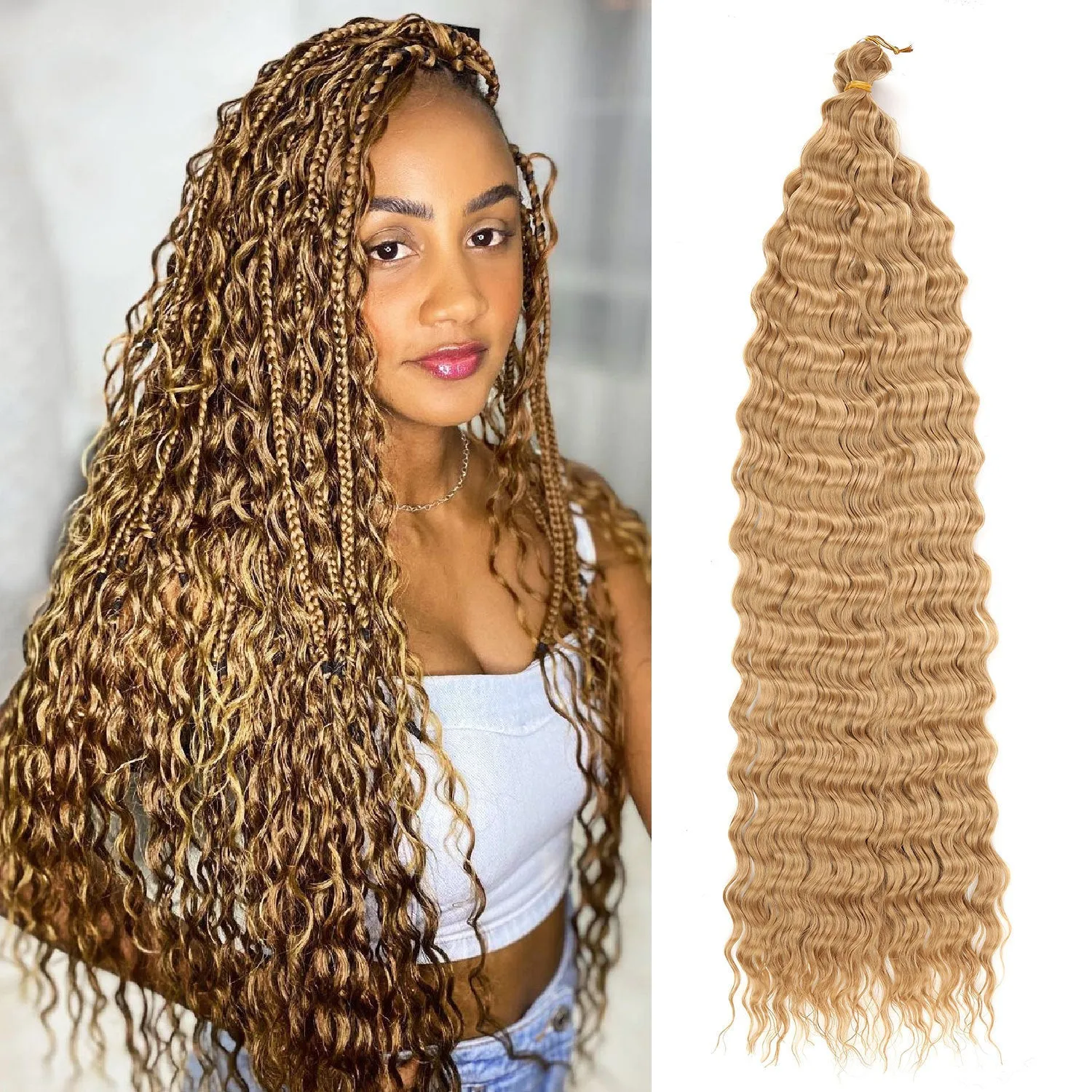 African chemical fibre crochet long curly wig with side bangs, handmade, available in multiple colours and sizes