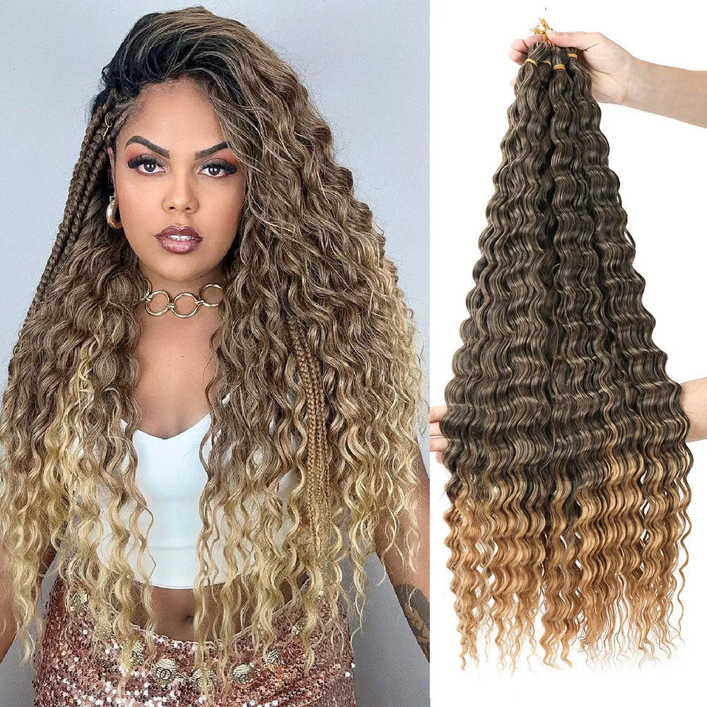 African chemical fibre crochet long curly wig with side bangs, handmade, available in multiple colours and sizes