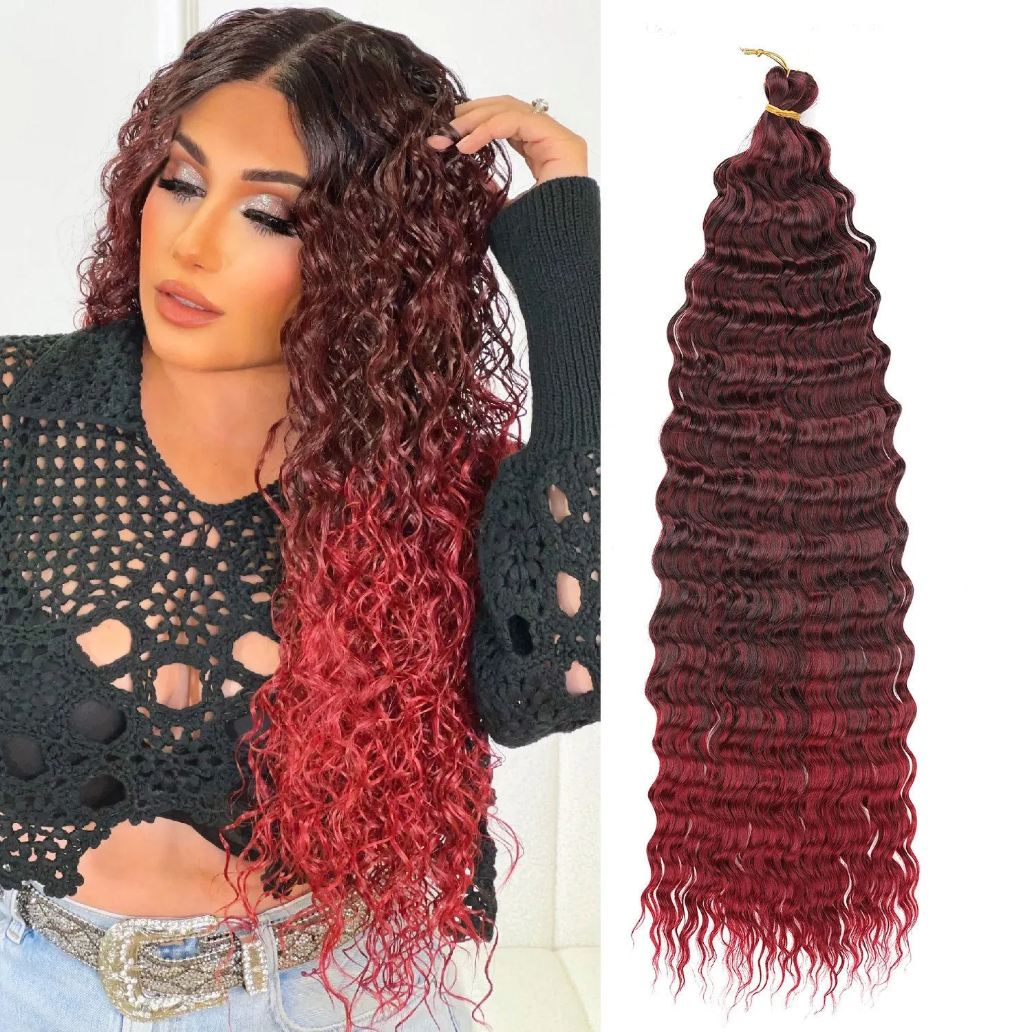 African chemical fibre crochet long curly wig with side bangs, handmade, available in multiple colours and sizes