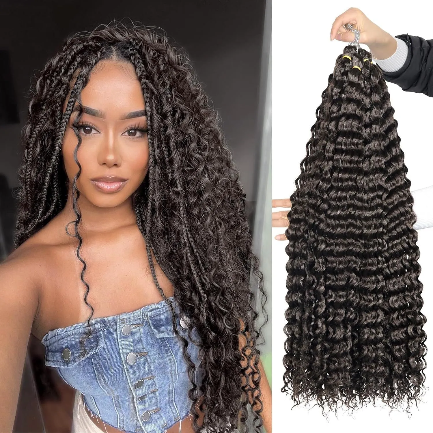 African chemical fibre crochet long curly wig with side bangs, handmade, available in multiple colours and sizes