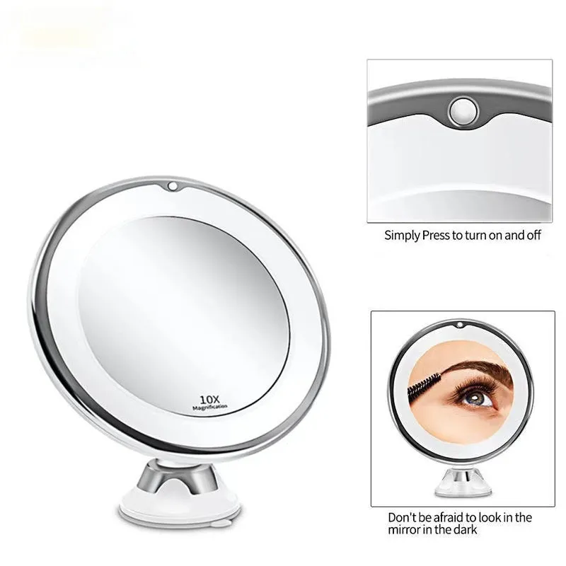 White LED make-up mirror with bright supplement light, 17.5 x 21 cm, plastic body, battery operated