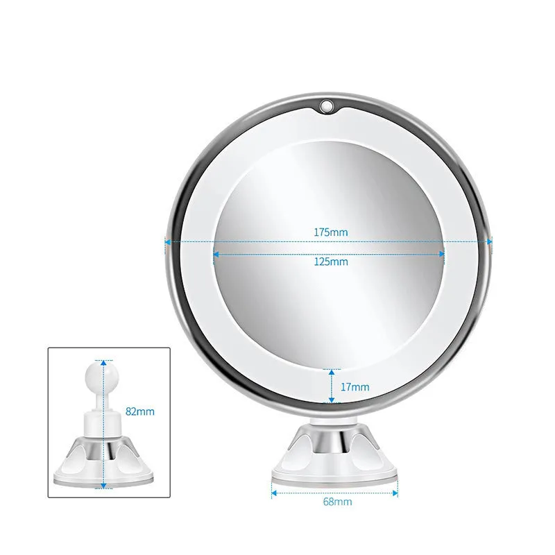 White LED make-up mirror with bright supplement light, 17.5 x 21 cm, plastic body, battery operated