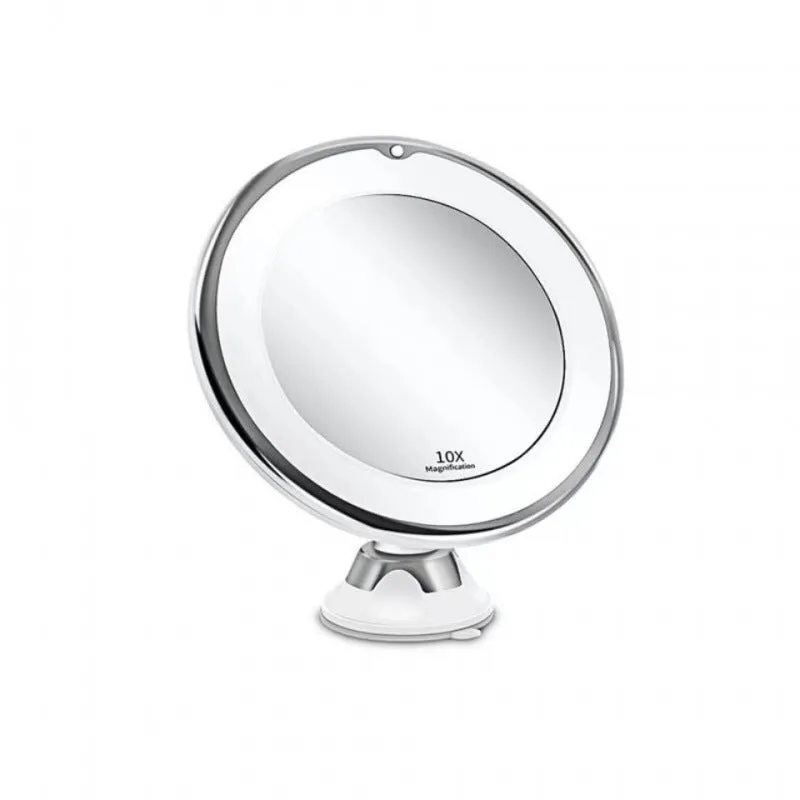 White LED make-up mirror with bright supplement light, 17.5 x 21 cm, plastic body, battery operated