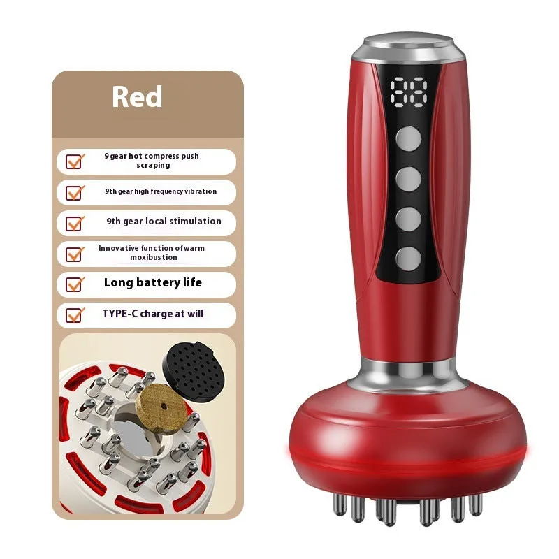 Electric full body heating massage instrument with meridian brush in white colour showing variable speed controls