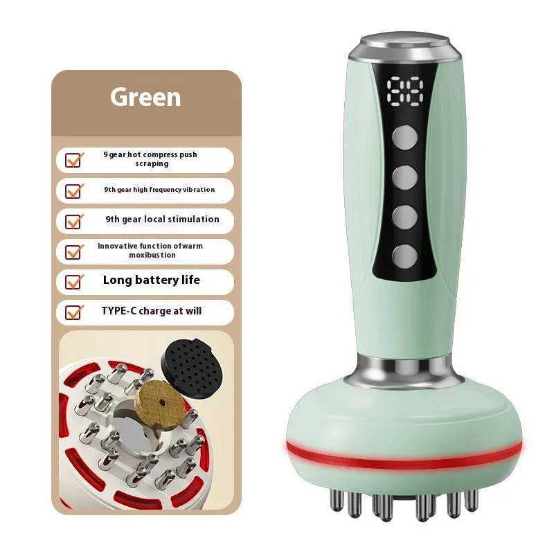 Electric full body heating massage instrument with meridian brush in white colour showing variable speed controls