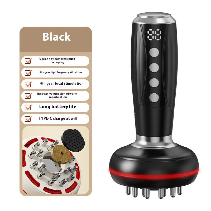 Electric full body heating massage instrument with meridian brush in white colour showing variable speed controls