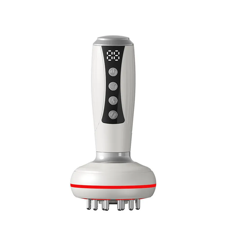 Electric full body heating massage instrument with meridian brush in white colour showing variable speed controls