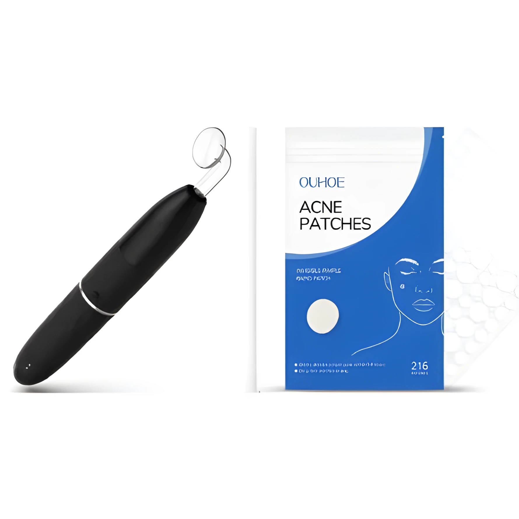 Acne patches set with 216 pieces and electric therapy device in clear colour