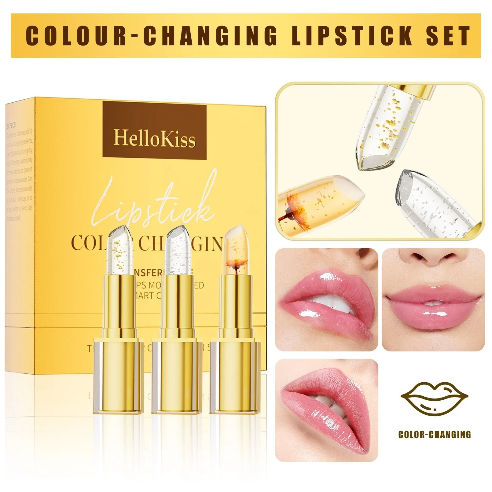 Anti-smudge gilding lipstick with warm colour-changing properties, model YB1001.