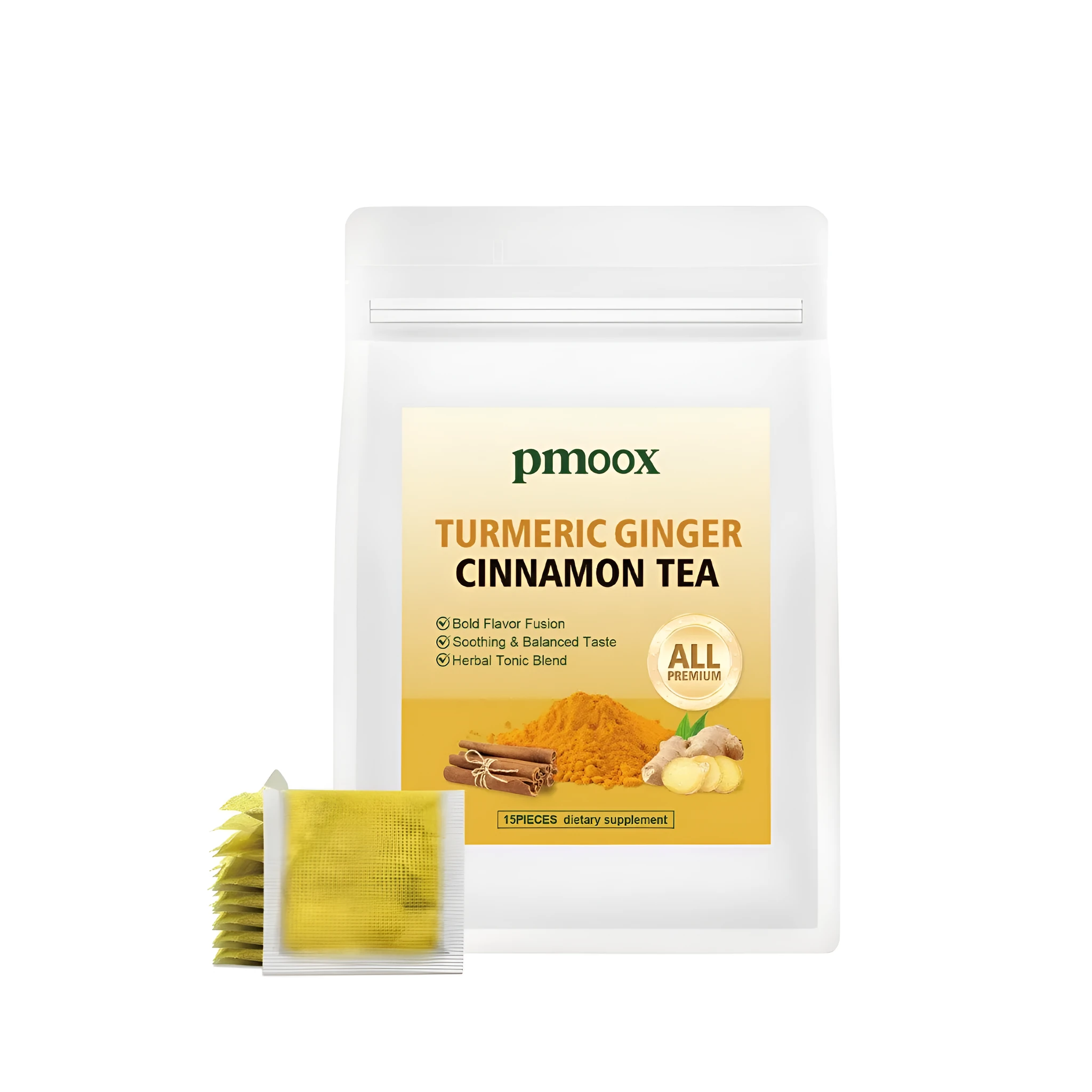 Turmeric ginger cinnamon tea pack with 15 bags for herbal infusion