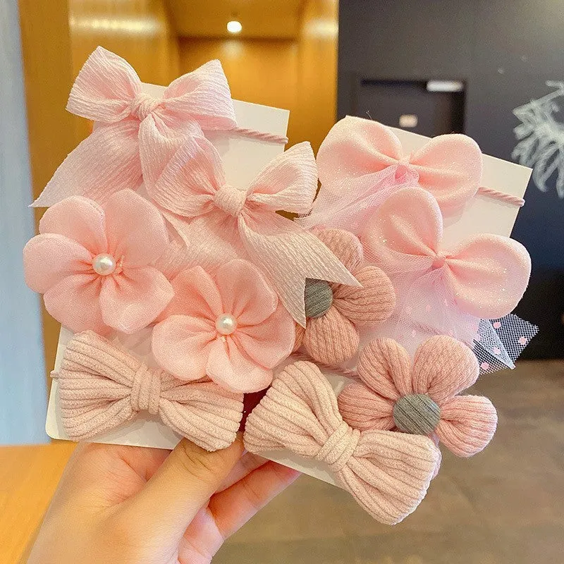 Girls' fabric hair bow set 10-piece simple bow flower pattern handmade children's hair accessory
