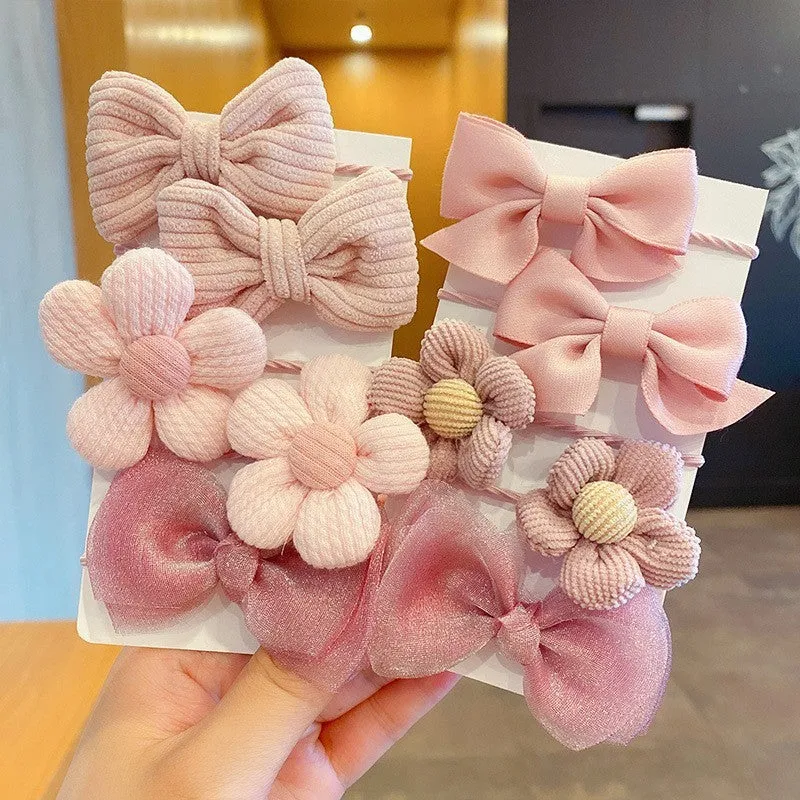 Girls' fabric hair bow set 10-piece simple bow flower pattern handmade children's hair accessory