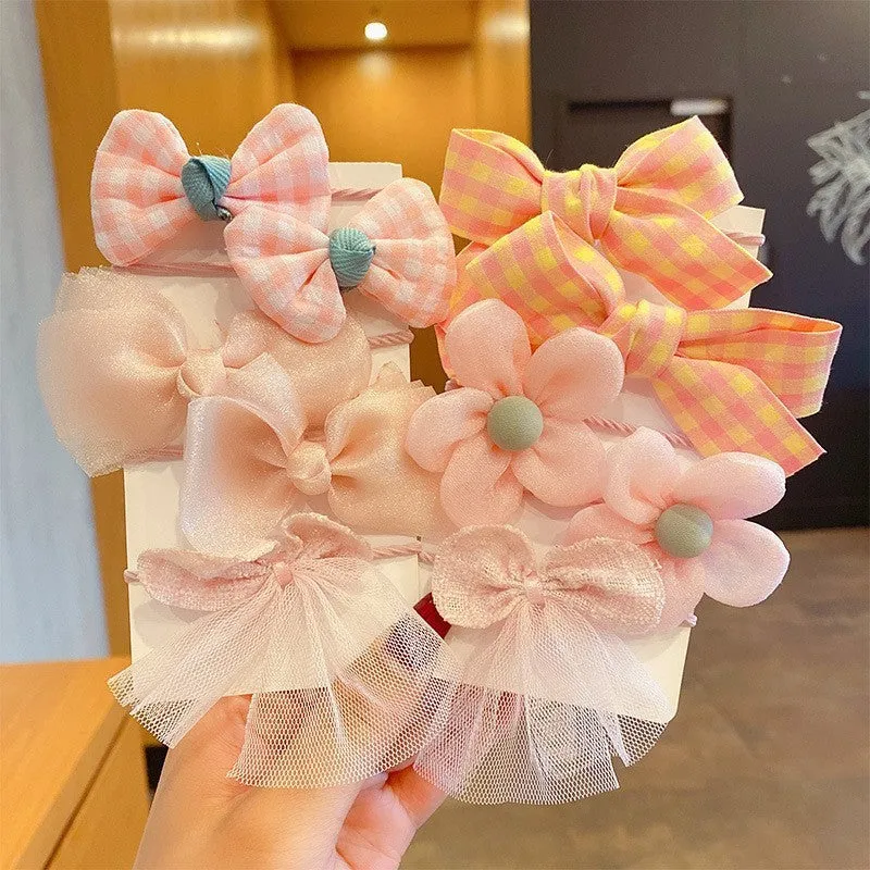 Girls' fabric hair bow set 10-piece simple bow flower pattern handmade children's hair accessory