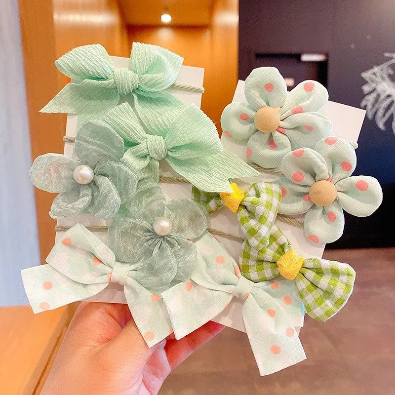 Girls' fabric hair bow set 10-piece simple bow flower pattern handmade children's hair accessory