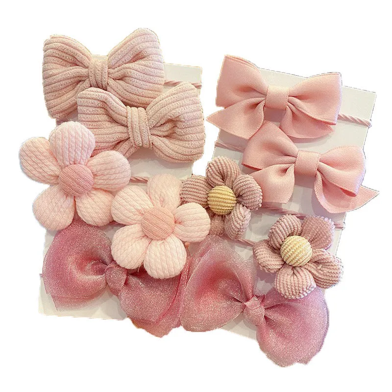 Girls' fabric hair bow set 10-piece simple bow flower pattern handmade children's hair accessory