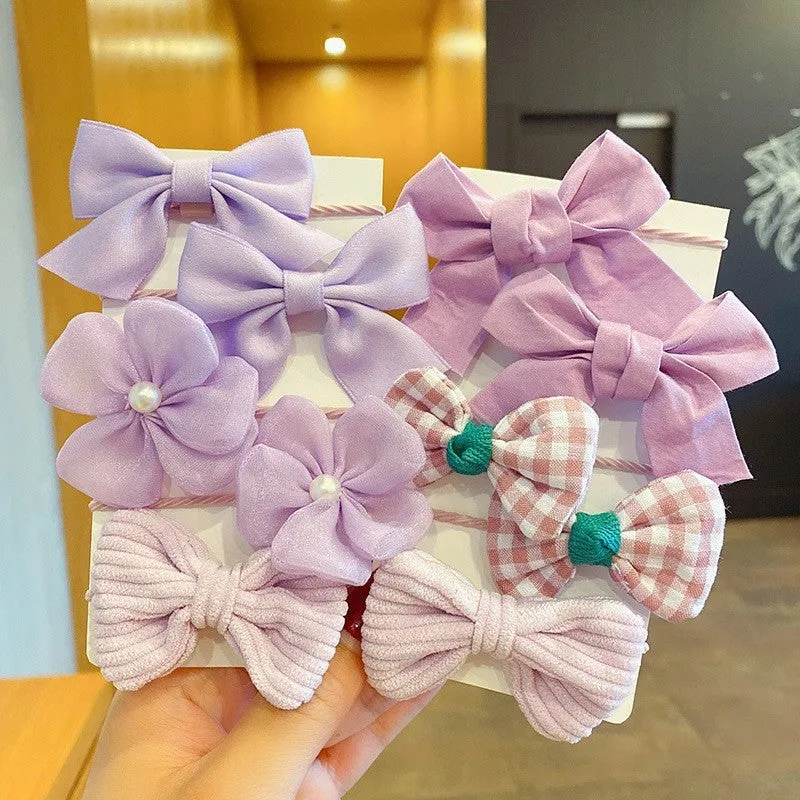 Girls' fabric hair bow set 10-piece simple bow flower pattern handmade children's hair accessory