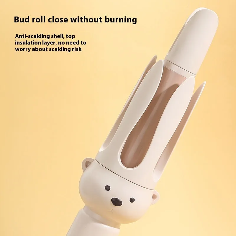 Beige coloured automatic hair curler with anion technology and wired power cord for curly hair styling