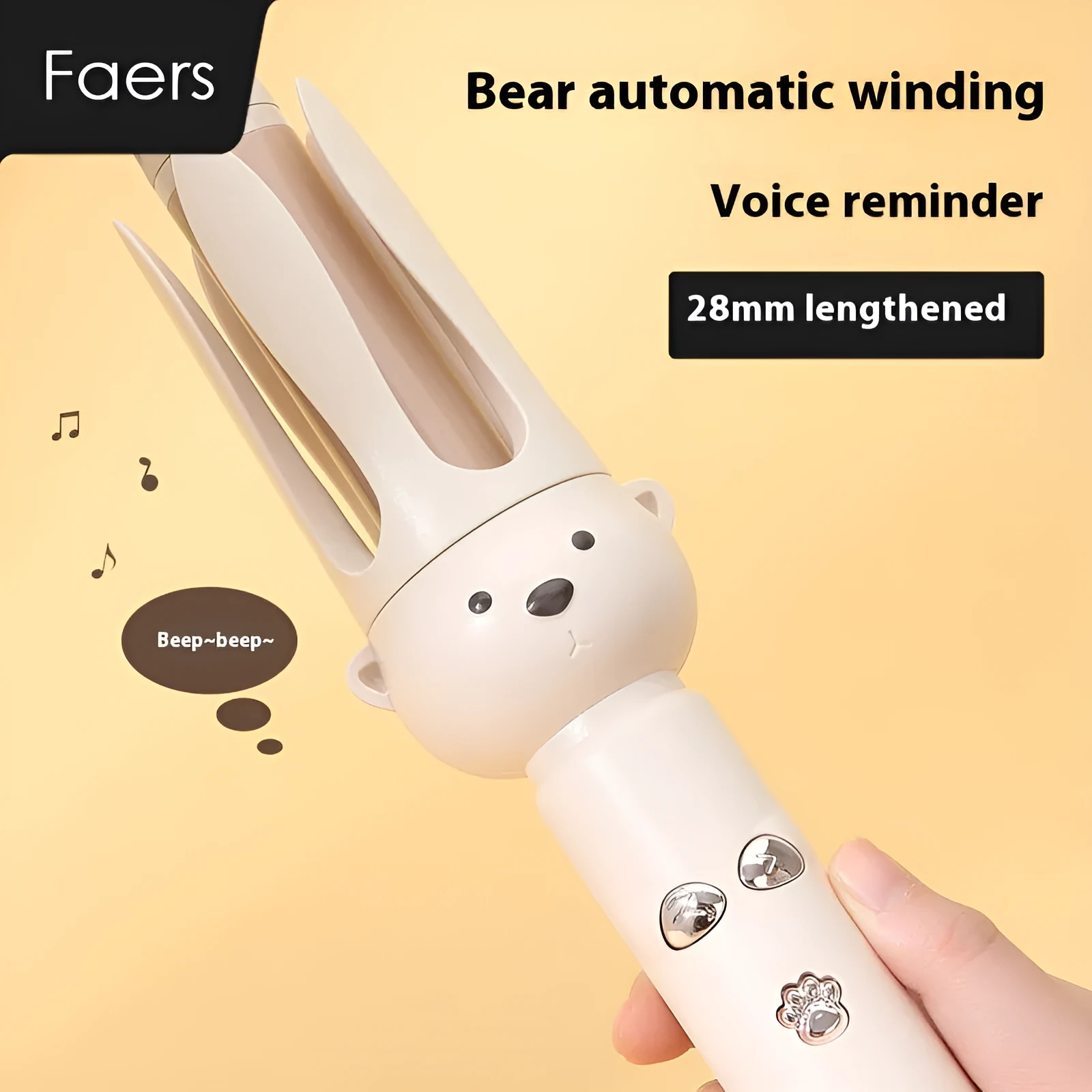 Beige coloured automatic hair curler with anion technology and wired power cord for curly hair styling