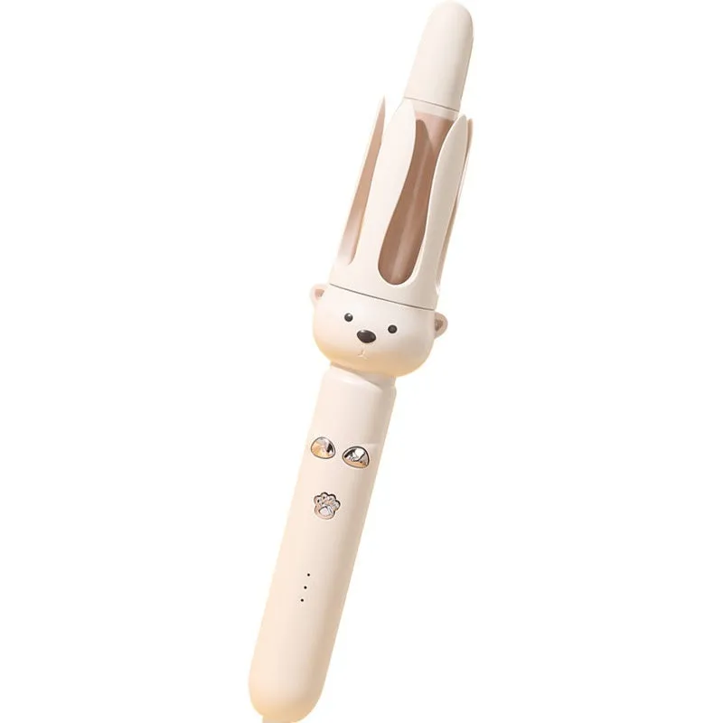 Beige coloured automatic hair curler with anion technology and wired power cord for curly hair styling